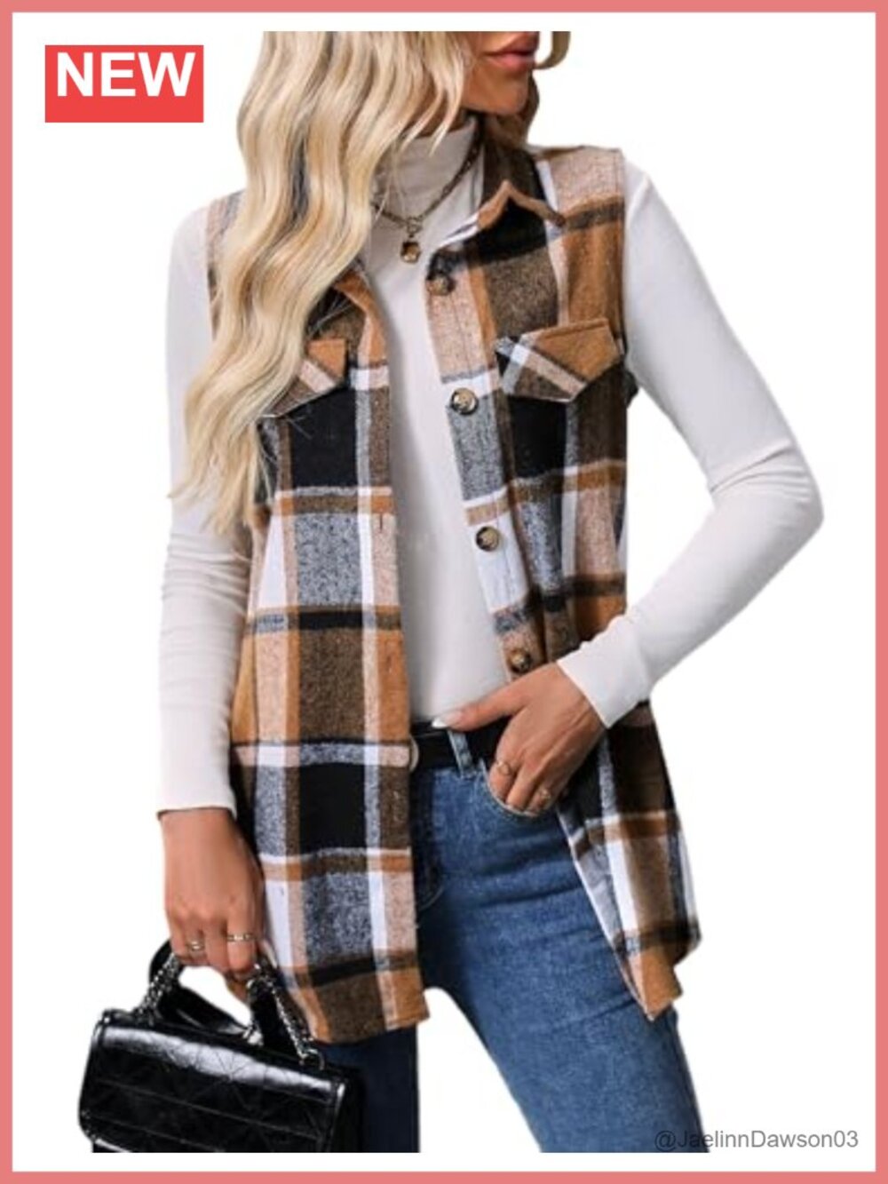 Womens Plaid Flannel Sleeveless Button Down Vest Casual Fall Outerwear